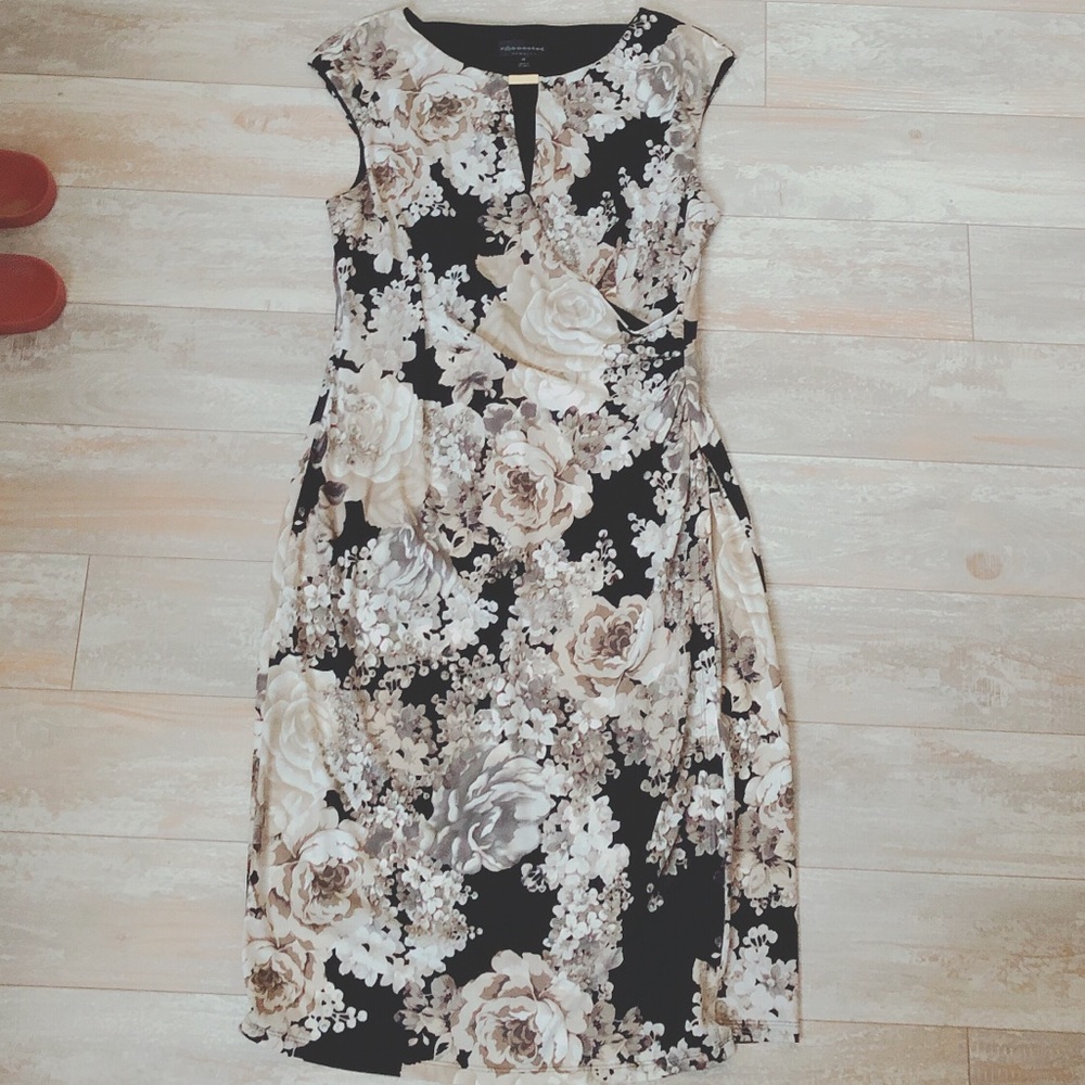 Connected Apparel Floral Dress with Gold Accent